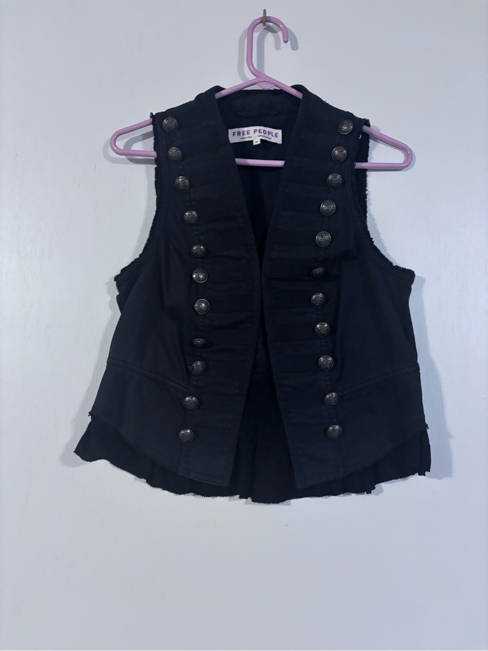 Free People Black Military-Inspired Button Vest XS